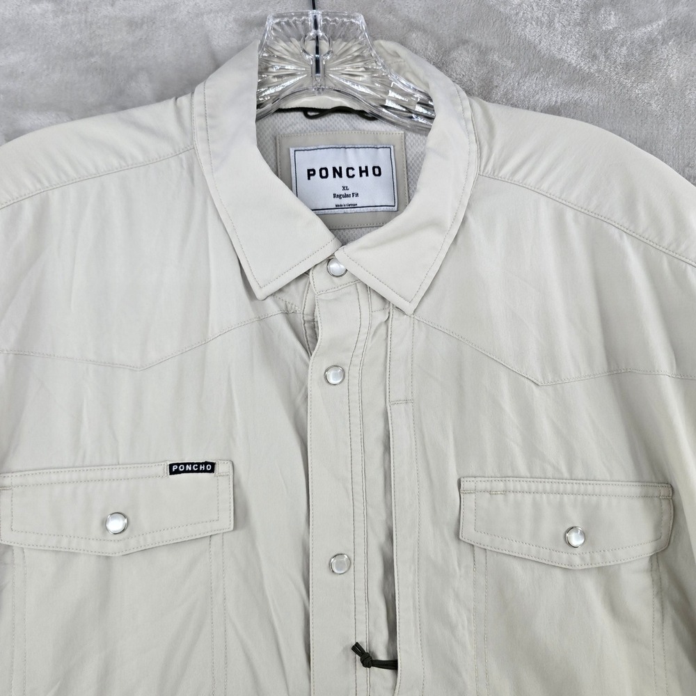 Poncho Shirt Mens XL Beige Short Sleeve Western Pearl Snap Regular Fit